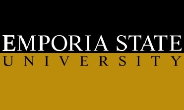 The words Emporia State University on a black and gold background.