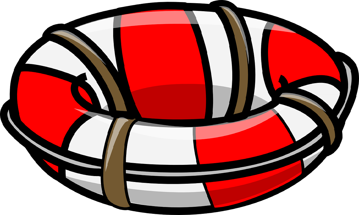 A red and white round rescue tube.